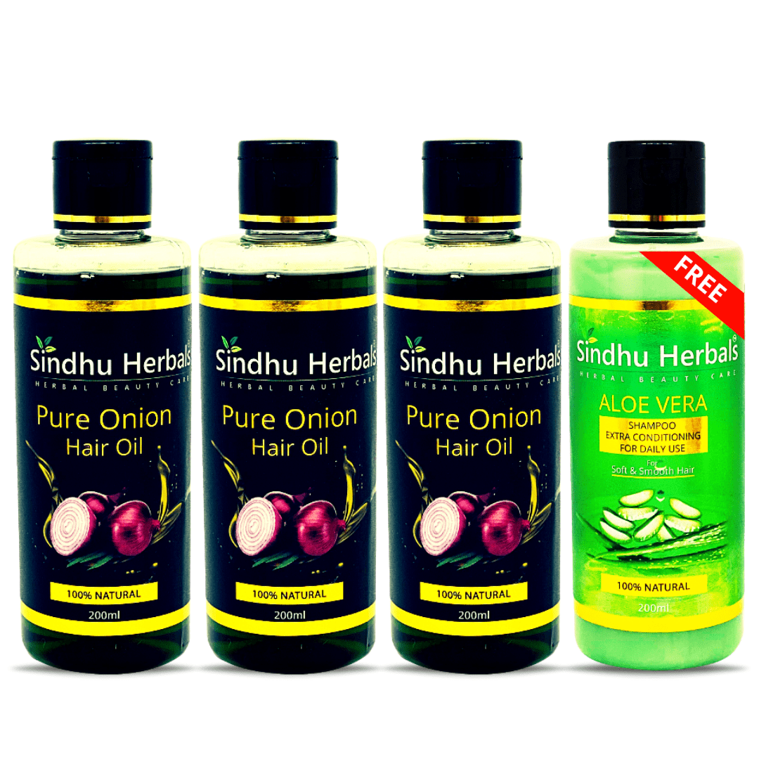 BUY 3 PURE ONION HAIR OILS GET 1 ALOE VERA SHAMPOO FREE