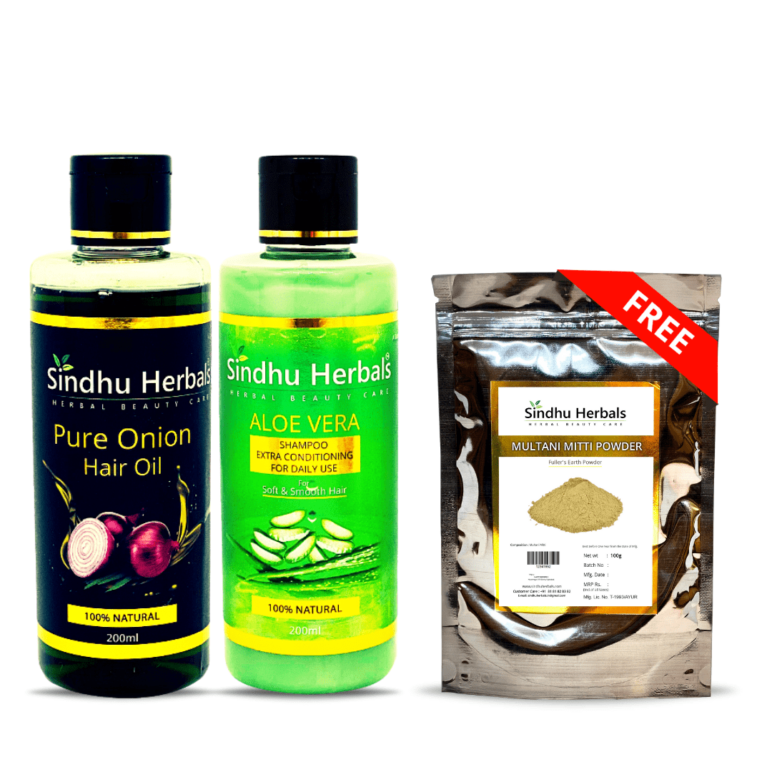 PURE ONION HAIR OIL , ALOE VERA SHAMPOO AND MULTANI MITTI POWDER COMBO OFFER